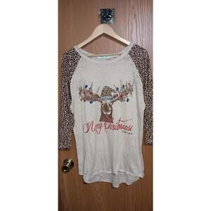 Southern Grace Quarter Sleeve Shirt Womens Size 2XL Leopard Print "Merry...